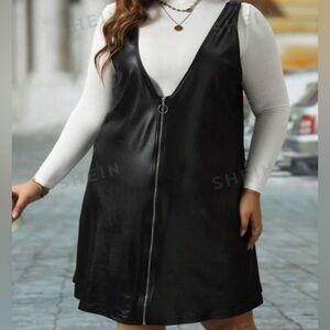 Plus Size Sleeveless Pu Leather Dress With Front Zipper Closure 3x
